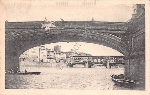 Cartolina - Postcard- Firenze - Arno - Ponte Vecchio barche …