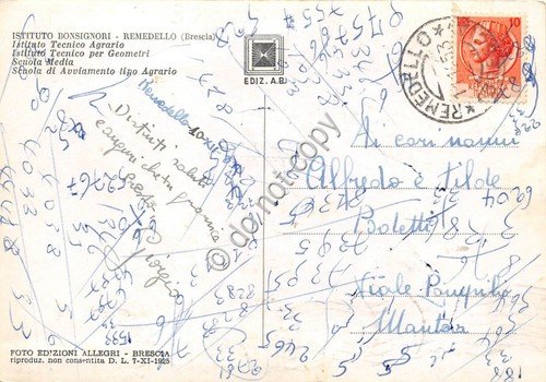 Cartolina - Remedello Istituto Bonsignori Fabbricato 1953