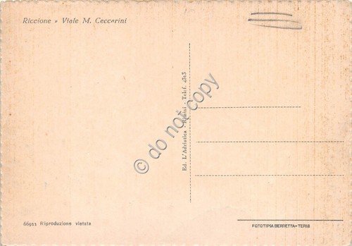 Cartolina - Riccione Viale Ceccarini animata auto d'epoca