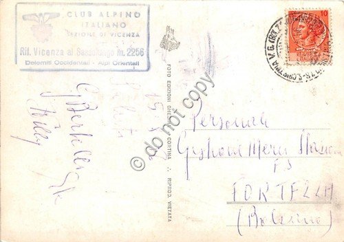 Cartolina - Rifugio Vicenza al Sassolungo verso Cinque Dita 1956