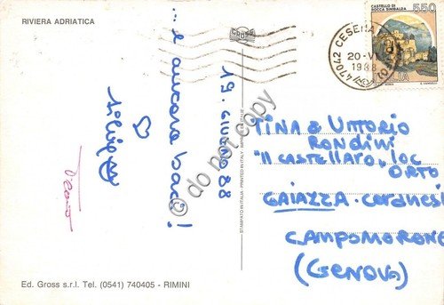Cartolina - Riviera Adriatica veduta spiaggia dall'alto Baci 1988 (Forl)