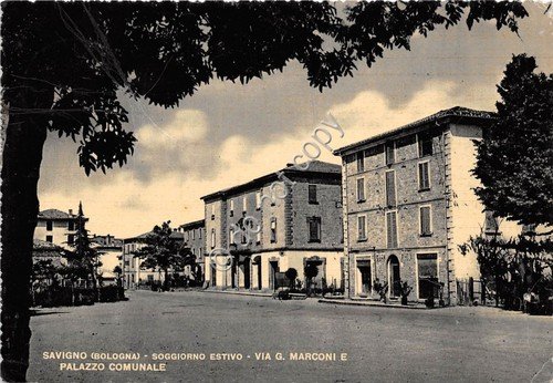 Cartolina - Savigno Via Marconi Palazzo Comunale 1953