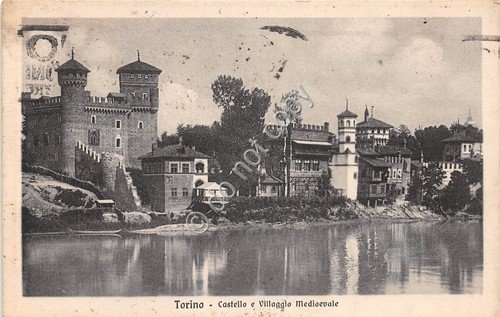 Cartolina - Torino Castello e Villaggio Medioevale 1928