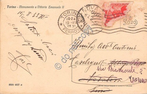 Cartolina - Torino Monumento a Vittorio Emanuele II 1933