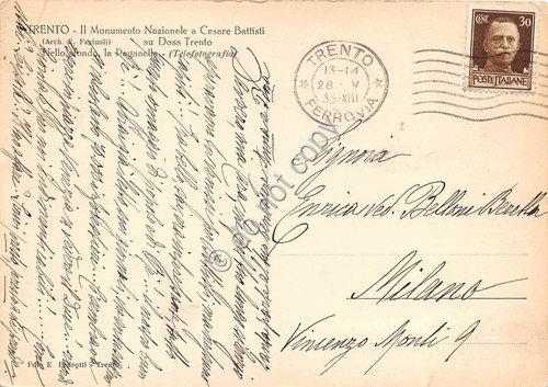 Cartolina - Trento Monumento a C. Battisti 1935 | Immagine Gallery 2