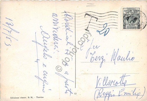 Cartolina - Treviso Via Martiri della Libertà animata biciclette 1953