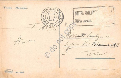 Cartolina - Trieste Municipio animata 1934