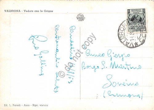 Cartolina - Valbrona Panorama con Grigna 1959