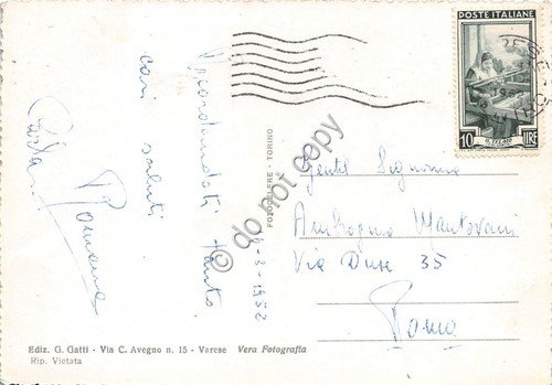 Cartolina - Varese Fontana Piazza Monte Grappa Notturno 1952