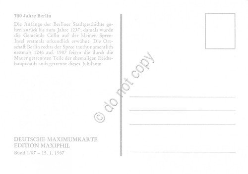 Cartolina 750 Jahre Berlin Timbro filatelico 1987 | Immagine Gallery 2