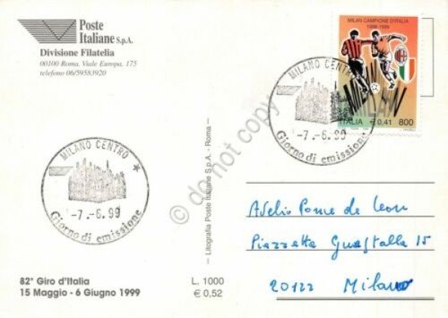 Cartolina 82° Giro d'Italia timbro filatelico giorno di emissione 1999