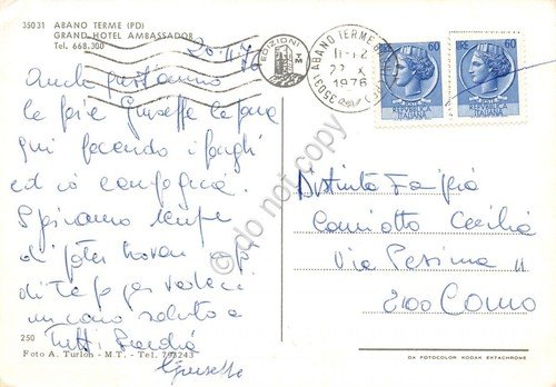 Cartolina Abano Terme Grand Hotel Ambassador 1976