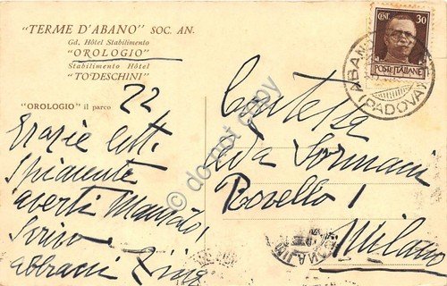 Cartolina Abano Terme Grand Hotel Orologio Parco anni '40