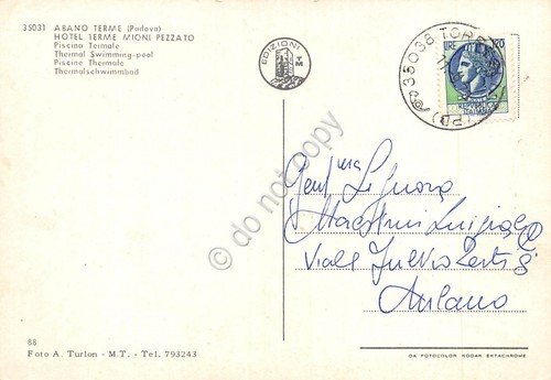 Cartolina Abano Terme Hotel Terme Mioni Pezzato piscina animata (Padova)