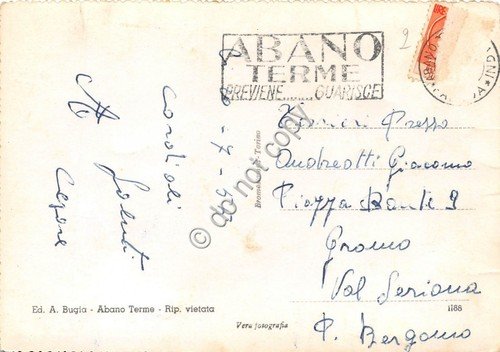 Cartolina Abano Terme Hotel Torino 1955