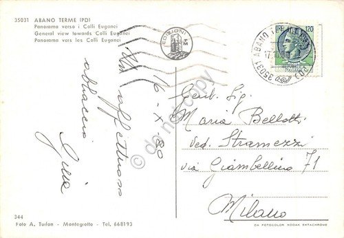 Cartolina Abano Terme Panorama verso Colli Euganei 1980 (Padova)