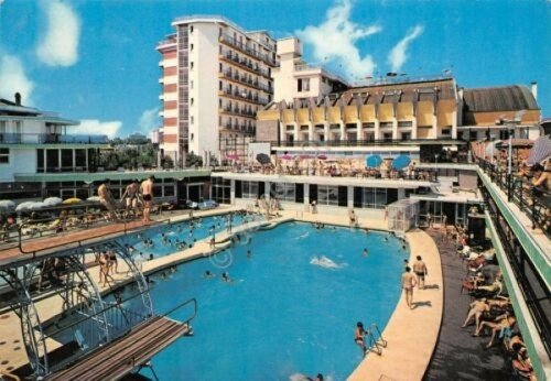 Cartolina Abano Terme Piscine Columbus Hotel Ambassador Timbro Aeronautica Milit | Immagine principale