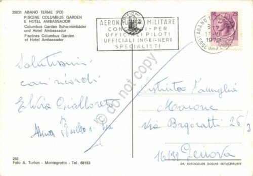 Cartolina Abano Terme Piscine Columbus Hotel Ambassador Timbro Aeronautica Milit