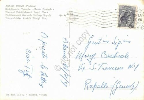 Cartolina Abano Terme Stabilimento Termale Reale Orologio colorata 1959 | Immagine Gallery 2