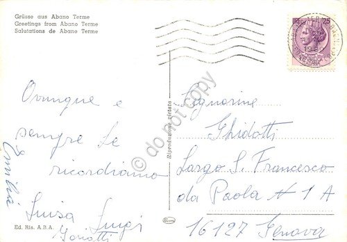 Cartolina Abano Terme vedute varie 1969 poesia Barbieri (Padova)