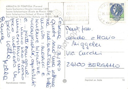 Cartolina Abbazia di Pomposa timbro a targhetta Centenario Banco di … | Immagine principale