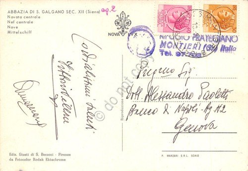 Cartolina Abbazia di San Galgano Navata Centrale Timbro Montieri 1975