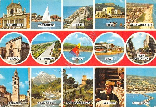 Cartolina Abruzzo varie località vedute varie S. Gabriele Teramo Roseto …