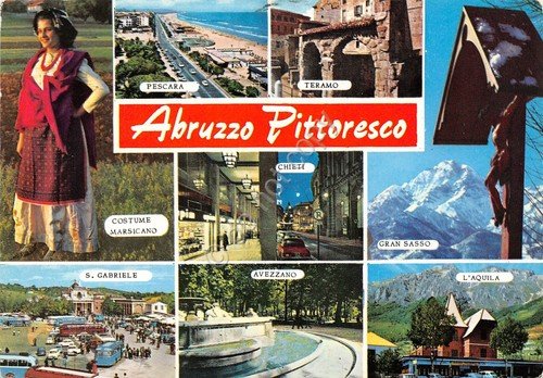 Cartolina Abruzzo vedute varie abito tradizionale 1973 (L'Aquila) | Immagine principale