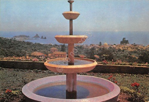 Cartolina Acicastello Acitrezza Visti da Albergo Eden fontana Anni '70