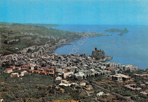 Cartolina Acicastello panorama case e golfo dall'alto anni '70