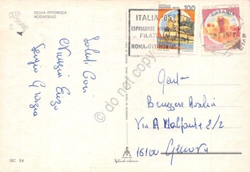 Cartolina Acicastello veduta dall'alto auto 1985