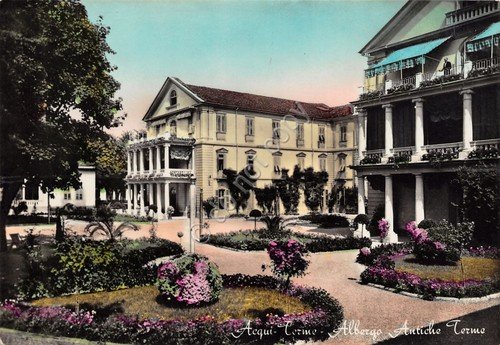Cartolina Acqui Terme Albergo Antiche Terme colorata | Immagine principale