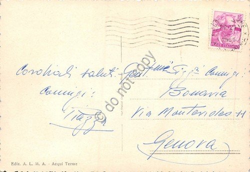 Cartolina Acqui Terme Grande Albergo Nuove Terme animata 1965