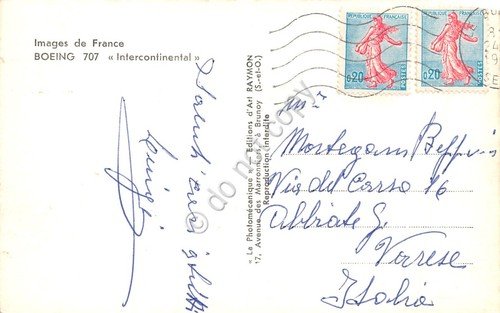 Cartolina Aereo Air France Boeing 707 Intercontinental colorata anni '50 | Immagine Gallery 2
