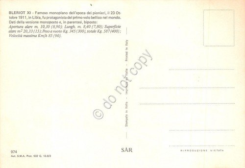 Cartolina Aereo Bleriot XI monoplano ED SAR | Immagine Gallery 2
