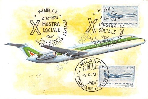 Cartolina Aereo DC 9 Alitalia in volo filatelica 1973 X … | Immagine principale