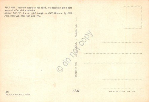 Cartolina Aereo Fiat G 5 sport aereo ED SAR | Immagine Gallery 2