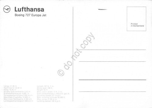 Cartolina Aereo Lufthansa Boeing 727 Europa Jet | Immagine Gallery 2