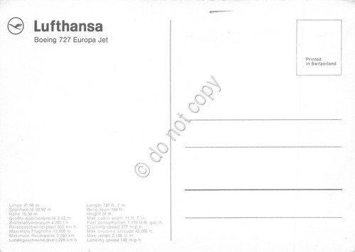 Cartolina aereo Lufthansa Boeing 727 Europa Jet | Immagine Gallery 2