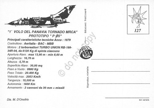 Cartolina Aereo Panavia Tornado MRCA Prototipo P05 1° volo 1979 | Immagine Gallery 2