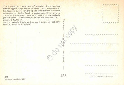 Cartolina Aereo SVA 5 Ansaldo Ricognitore Bombardiere | Immagine Gallery 2