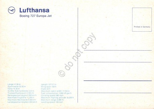 Cartolina Aeronautica aerei Lufthansa Boeing 727 Europa Jet | Immagine Gallery 2