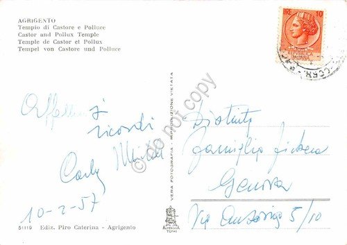 Cartolina Agrigento Tempio di Castore e Polluce 1957 | Immagine Gallery 2
