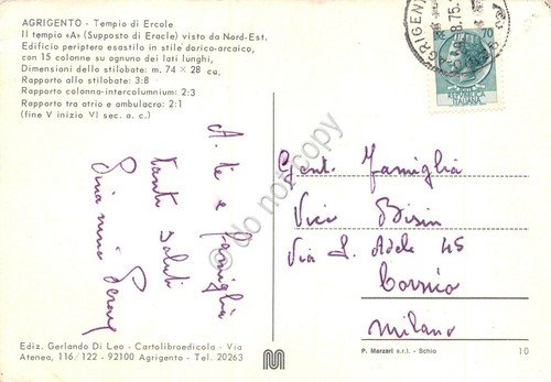 Cartolina Agrigento Tempio di Ercole 1975 | Immagine Gallery 2