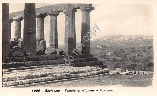 Cartolina Agrigento Tempio di Giunone e panorama 1937