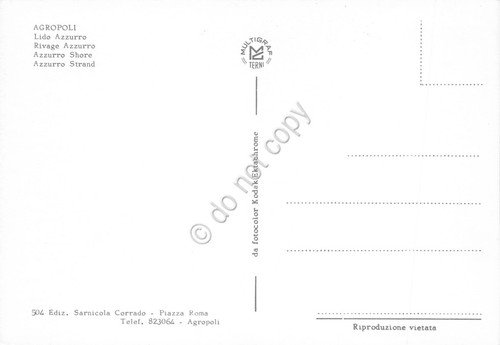 Cartolina Agropoli Lido Azzurro spiaggia case alberghi stabilimenti anni '80
