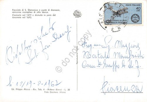 Cartolina Airone Enna Chiesa San Domenico facciata 1967