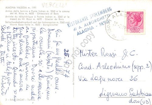 Cartolina Alagna arrivo funivia Punta Indren timbro Ristorante Stolemberg 1974 | Immagine Gallery 2