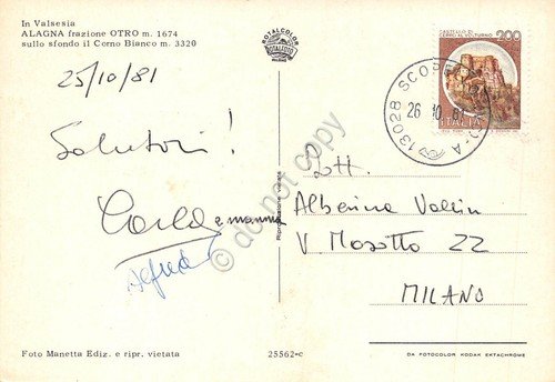 Cartolina Alagna Frazione Otro Corno Bianco 1981 (Vercelli) | Immagine Gallery 2