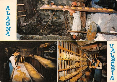 Cartolina Alagna Valsesia lavorazione del pane vedute 1985 | Immagine principale
